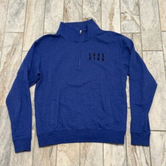 Pink by Victoria's Secret women's XS (Oversized) blue 1/4 zip pullover - Picture 1 of 5